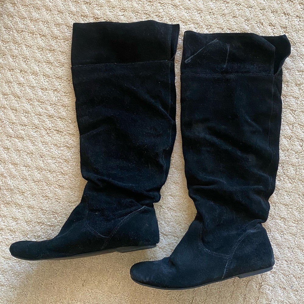 Steve Madden Women Bonanza Black Suede Slouch Boots